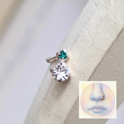 Sparkling Green Emerald City Push Through Sterling Silver Nose Stud