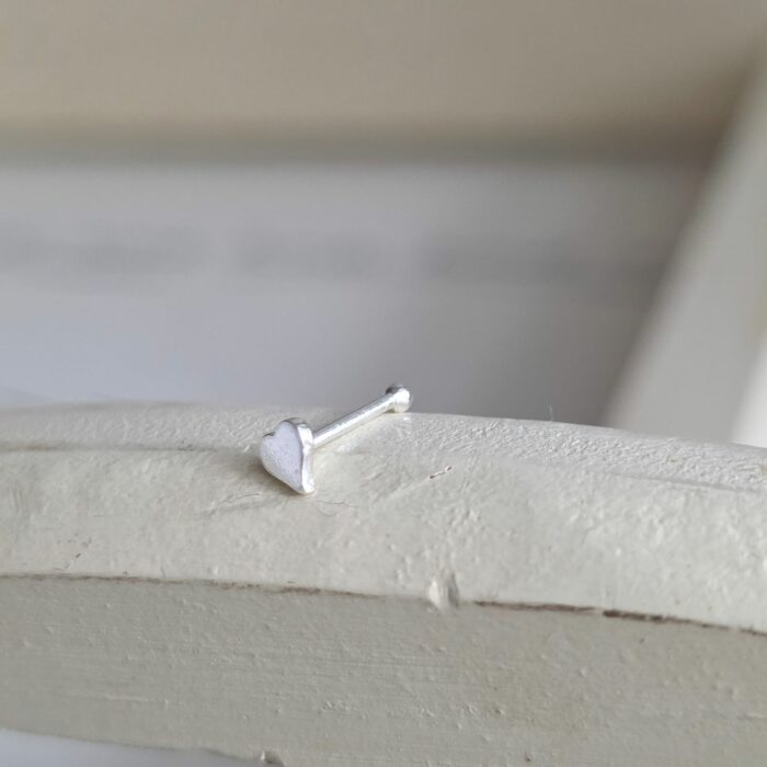 Tiny Flat Heart Push Through Sterling Silver Nose Stud - Image 2