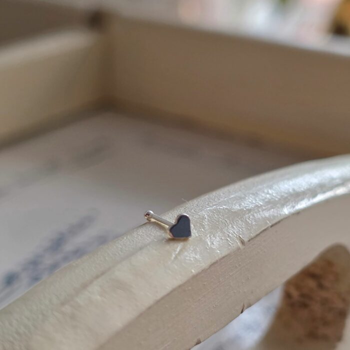 Tiny Flat Heart Push Through Sterling Silver Nose Stud - Image 3