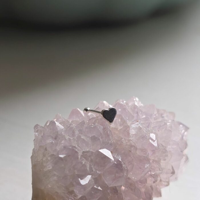 Tiny Flat Heart Push Through Sterling Silver Nose Stud - Image 4