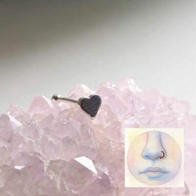 Tiny Flat Heart Push Through Sterling Silver Nose Stud