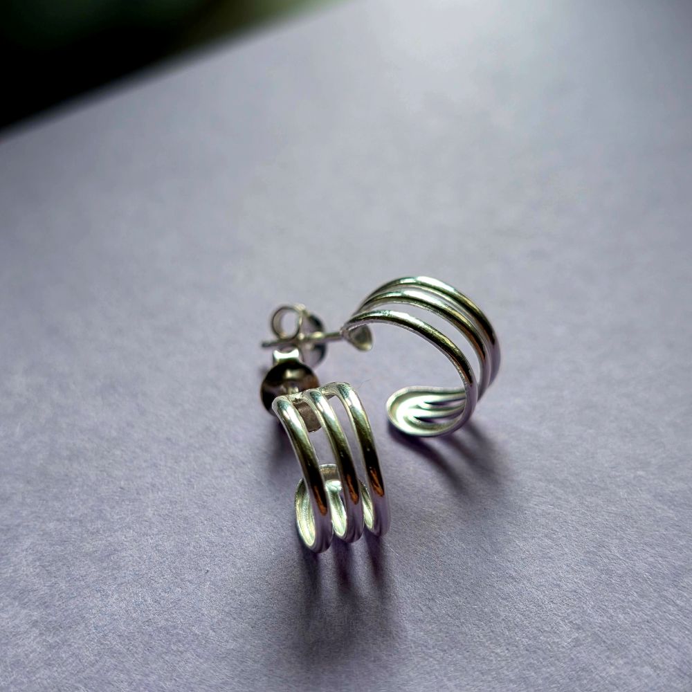 Triple Illusion Huggie Hoops in Sterling Silver - Image 2