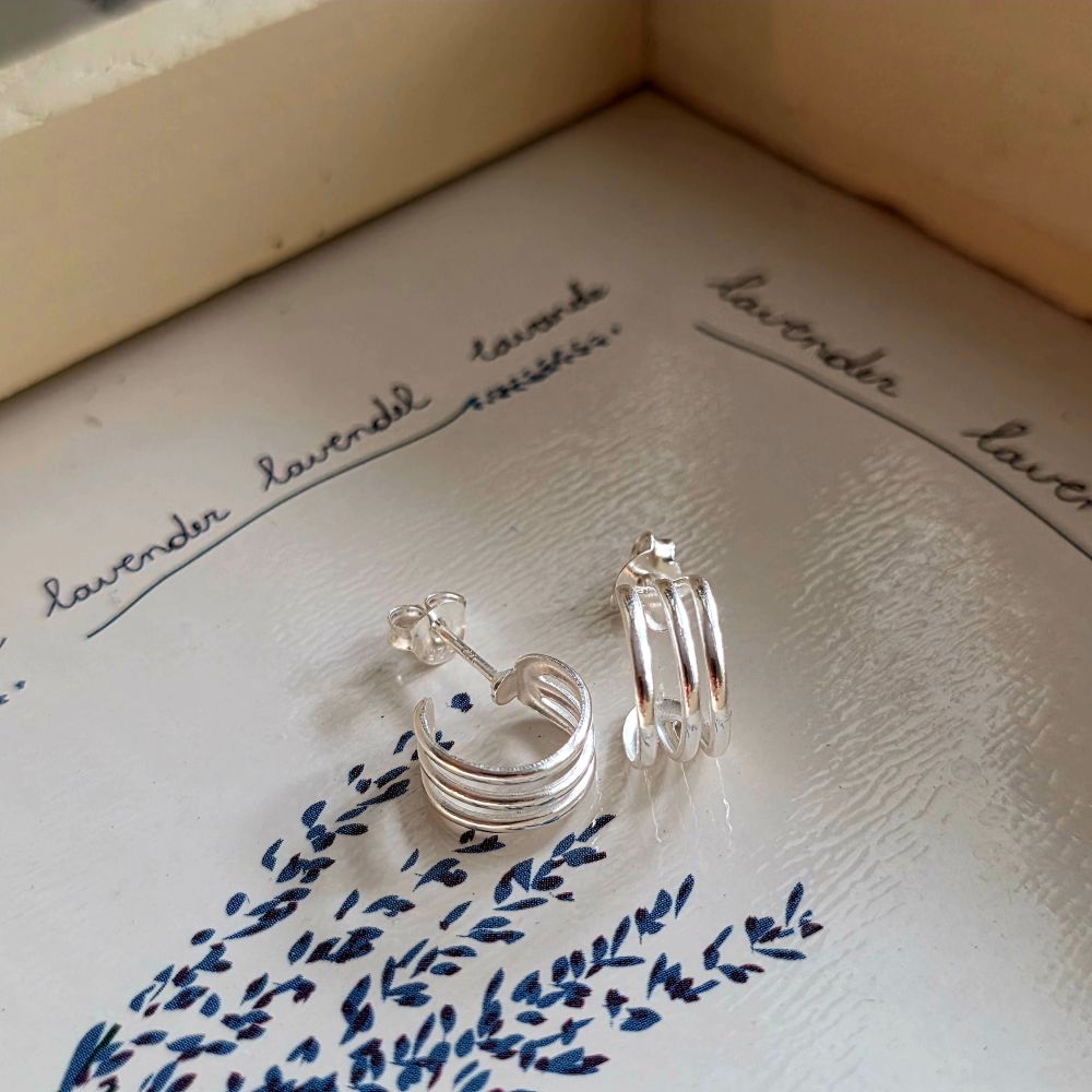 Triple Illusion Huggie Hoops in Sterling Silver - Image 3