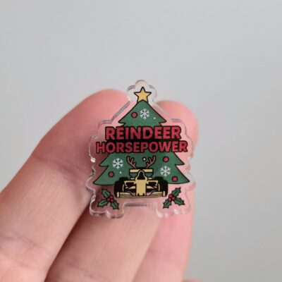 Race into Christmas Acrylic Pin - Reindeer Horsepower