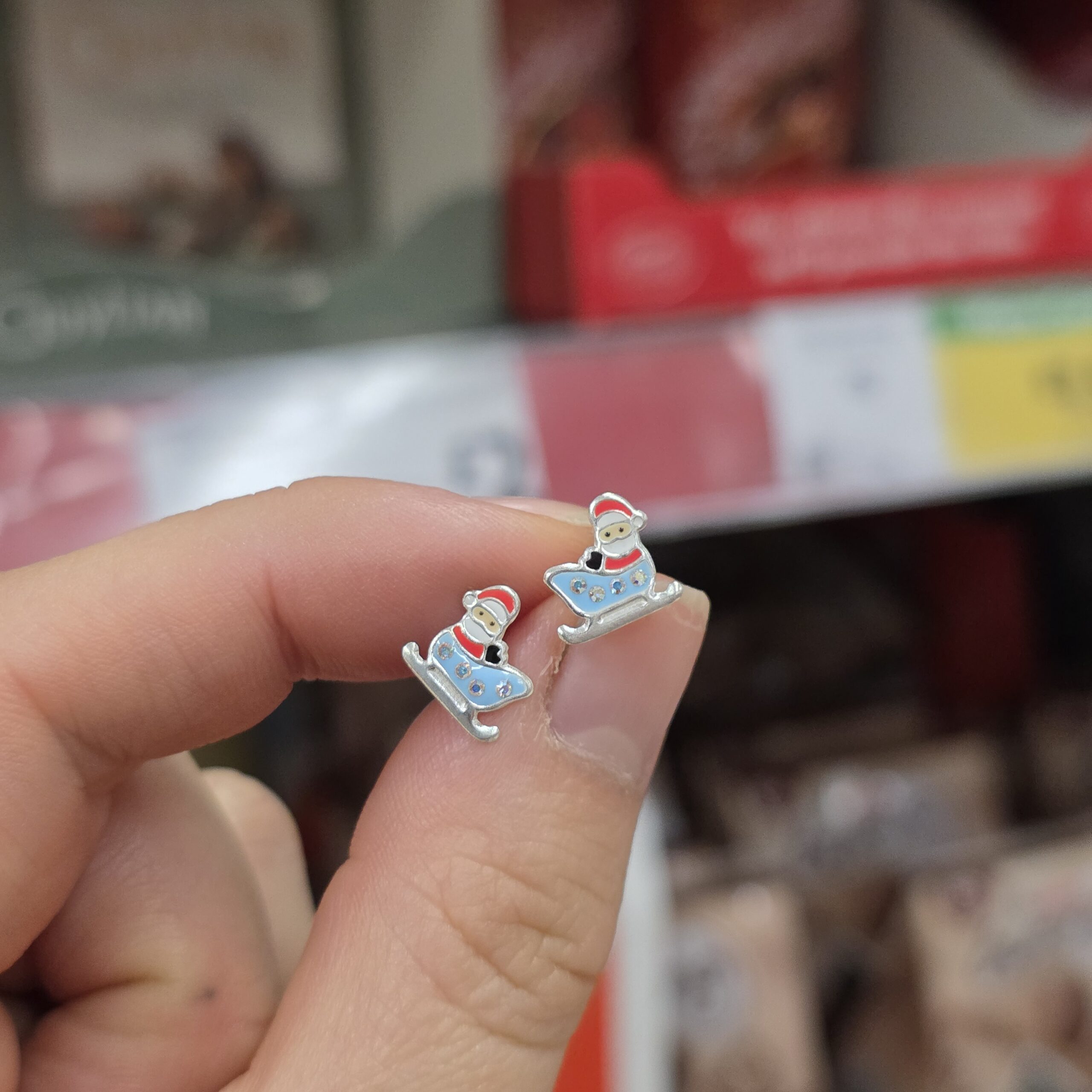 Santa's Sleigh Sterling Silver Enamel Studs - Image 3