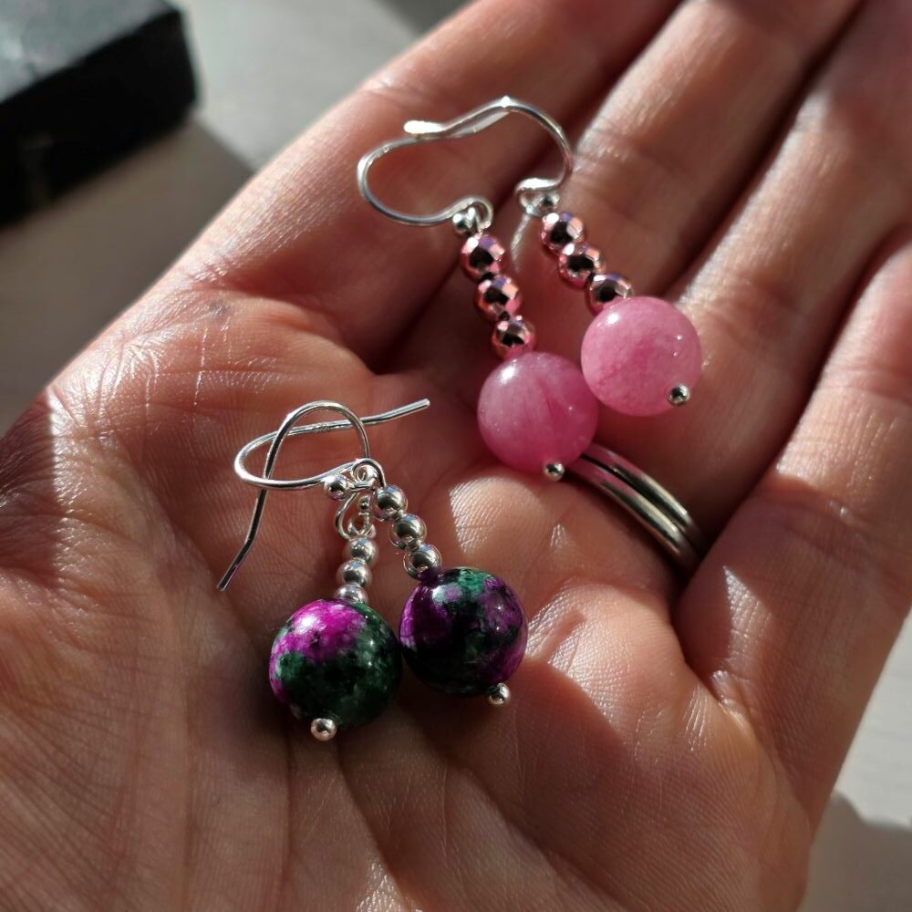 Elphaba Inspired Wicked Ruby Zoisite Gemstone Drop Earrings - Image 3