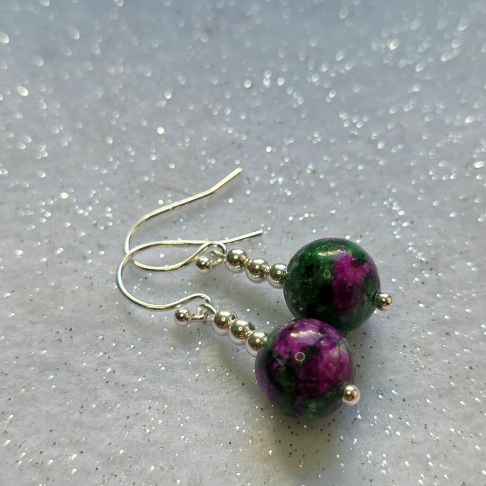 Elphaba Inspired Wicked Ruby Zoisite Gemstone Drop Earrings