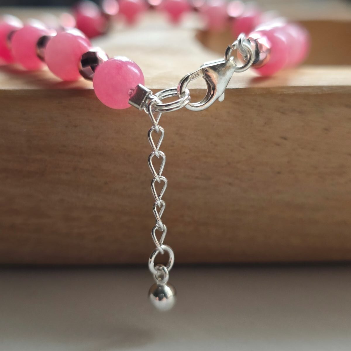 Glinda Inspired Wicked Pink Mountain Jade Gemstone Bracelet - Image 4