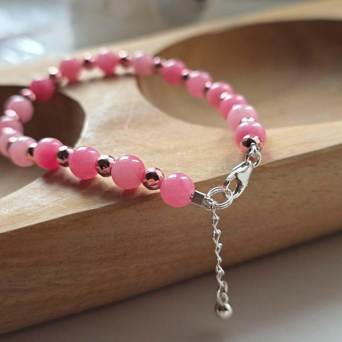 Glinda Inspired Wicked Pink Mountain Jade Gemstone Bracelet - Image 5
