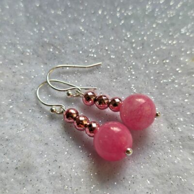 Glinda Inspired Wicked Pink Mountain Jade Gemstone Drop Earrings