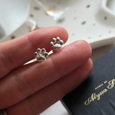 Hammered Paw Studs in Sterling Silver