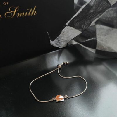 Holographic Glitter Orange Racing Helmet Drawstring Bracelet in Sterling Silver