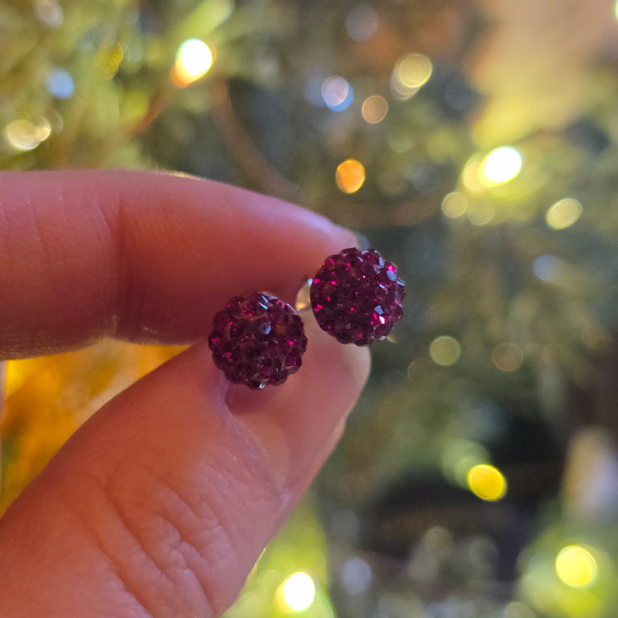 Wine Red Glitter Bug Studs in Sterling Silver