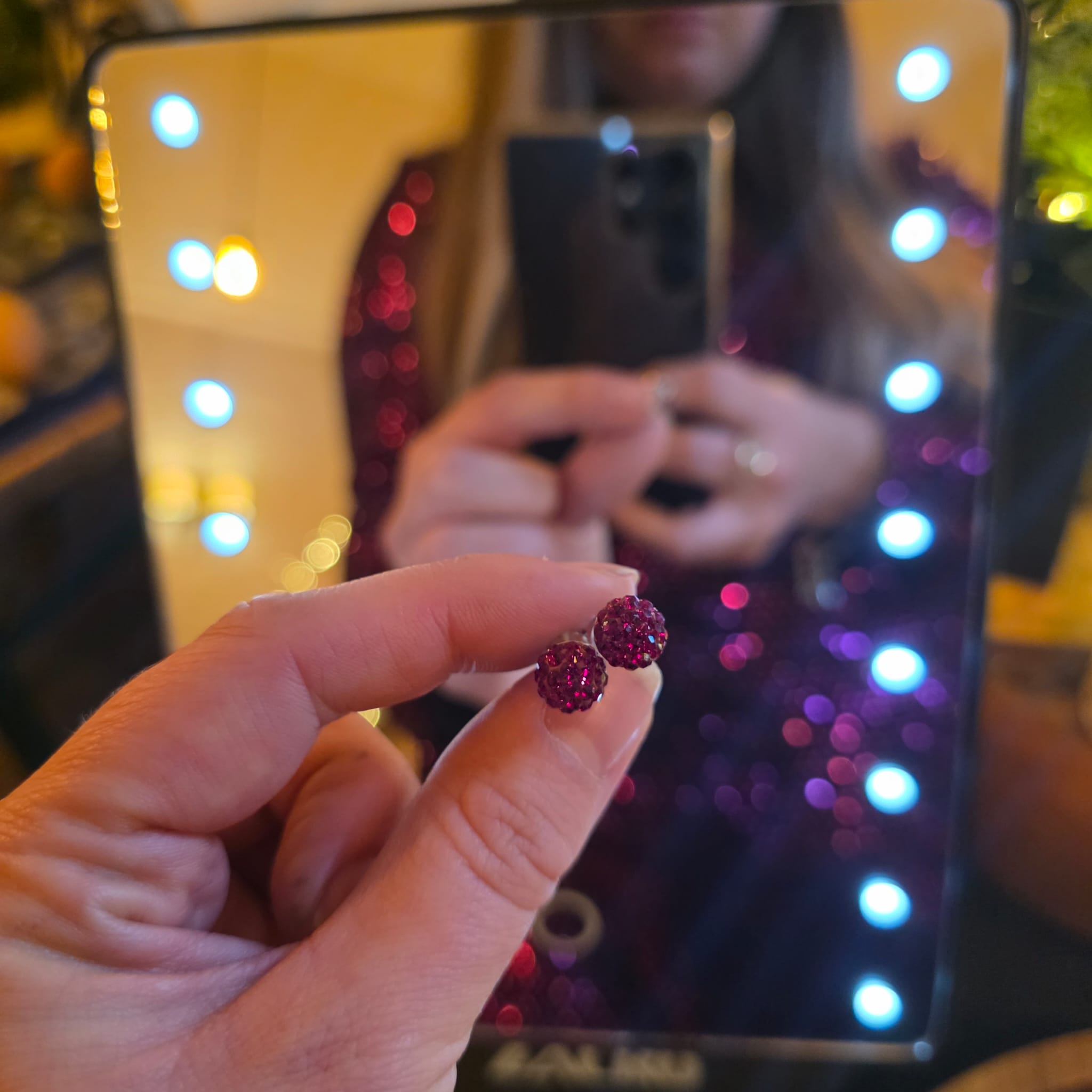 Wine Red Glitter Bug Studs in Sterling Silver - Image 2