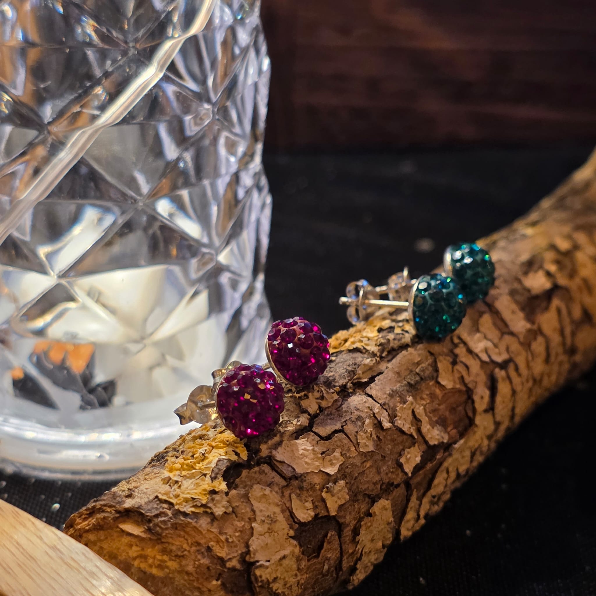 Wine Red Glitter Bug Studs in Sterling Silver - Image 3