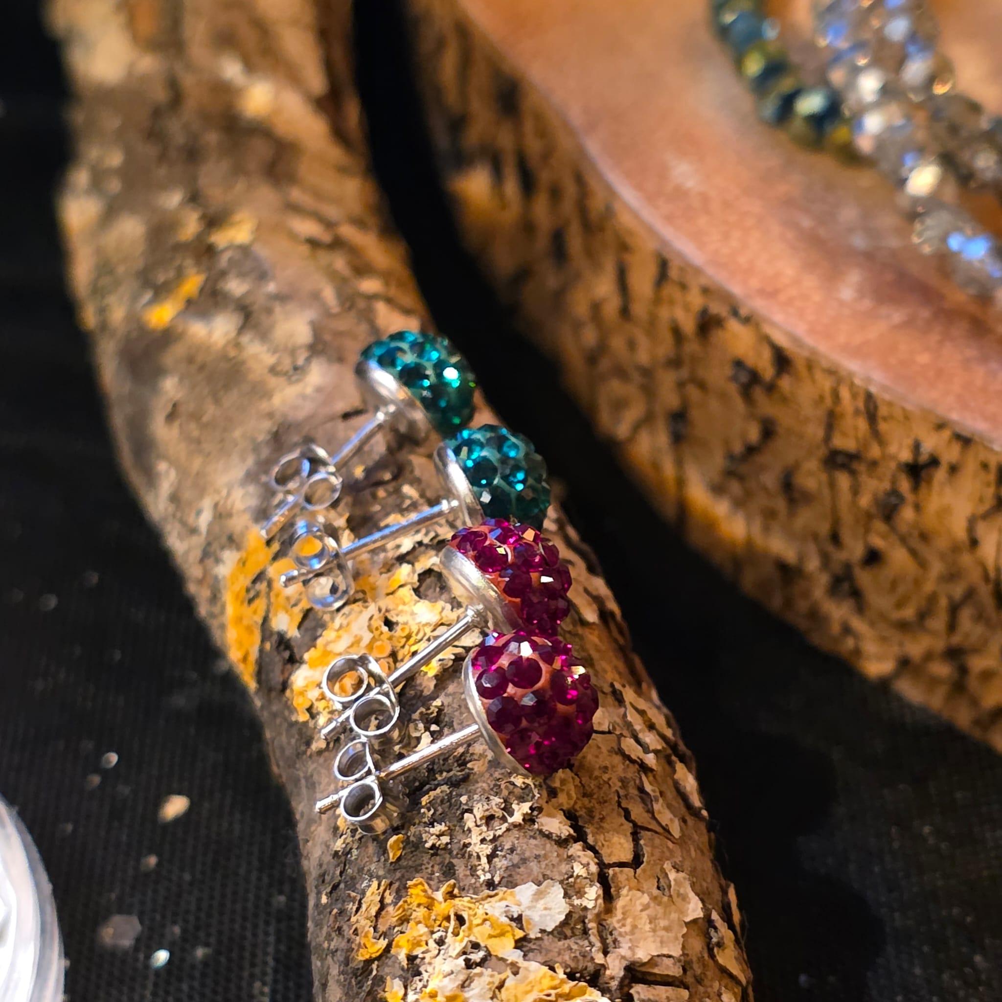 Emerald Green Glitter Bug Studs in Sterling Silver - Image 3