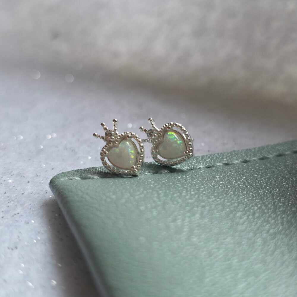 Ice Queen Frozen Heart Opal Studs in Sterling Silver - Image 3