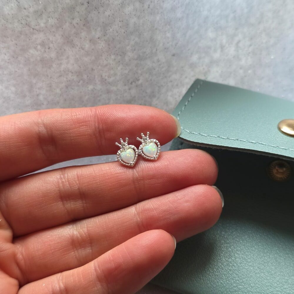 Ice Queen Frozen Heart Opal Studs in Sterling Silver - Image 2