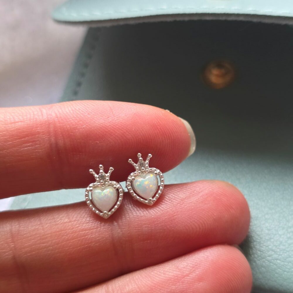 Ice Queen Frozen Heart Opal Studs in Sterling Silver