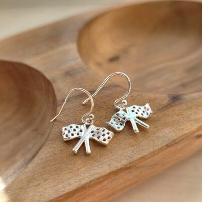 Mini Double Flag Drop Earrings in Sterling Silver