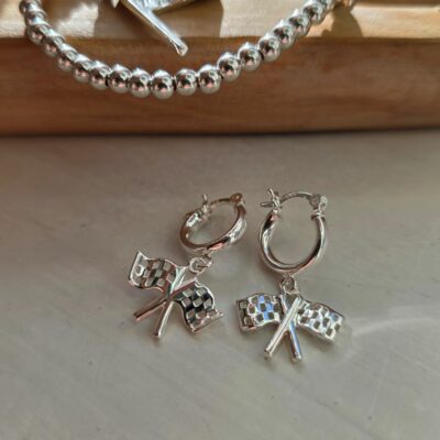 Mini Double Flag Huggie Hoops in Sterling Silver