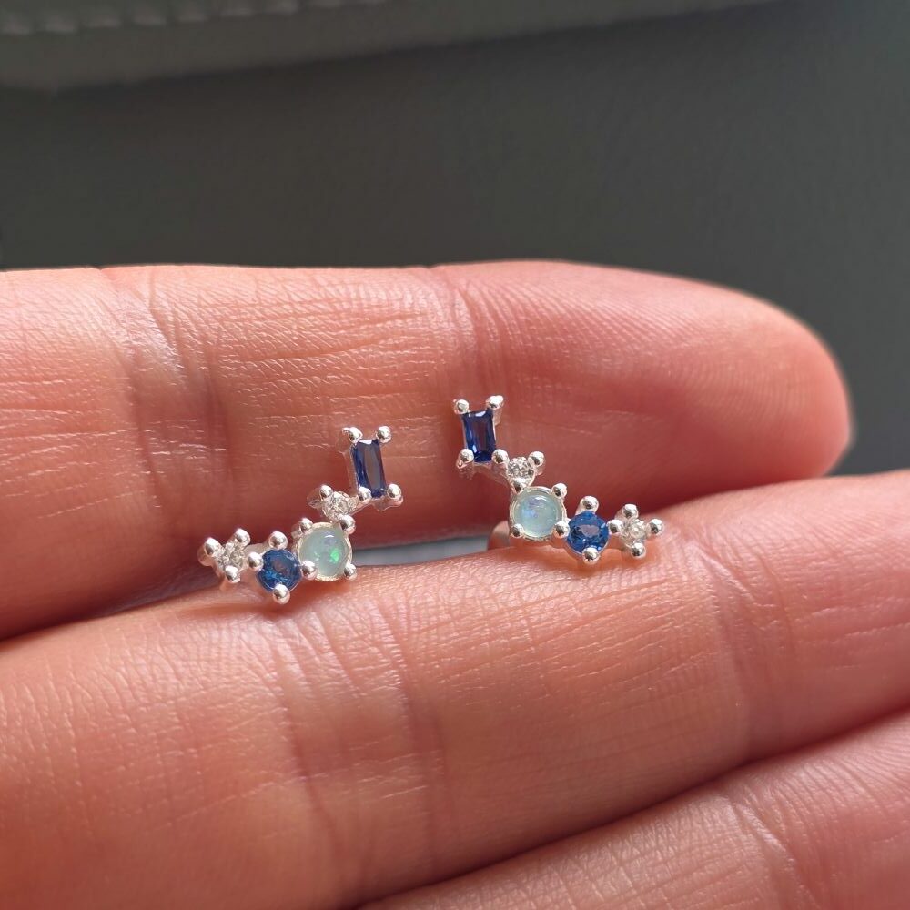 Moonlit Snow Sparkling Blue Ear Climbers - Image 2