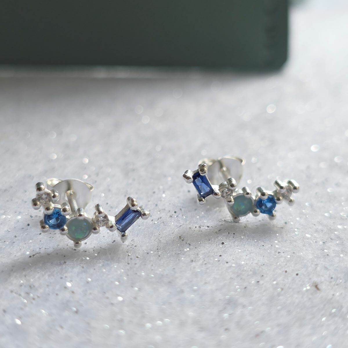 Moonlit Snow Sparkling Blue Ear Climbers - Image 4