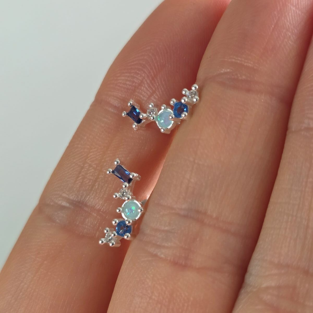 Moonlit Snow Sparkling Blue Ear Climbers