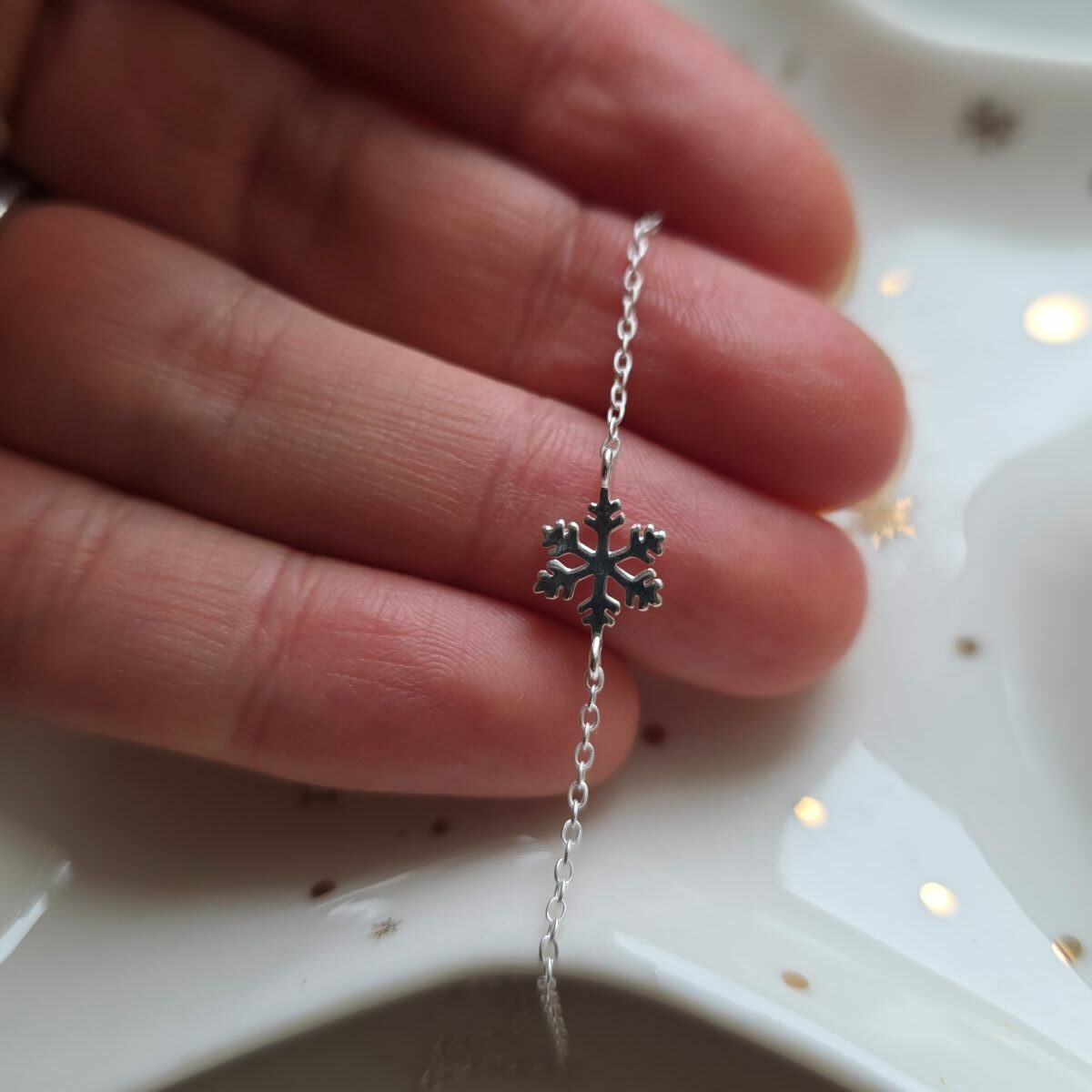 Tiny Snowflake Bracelet in Sterling Silver - Image 4