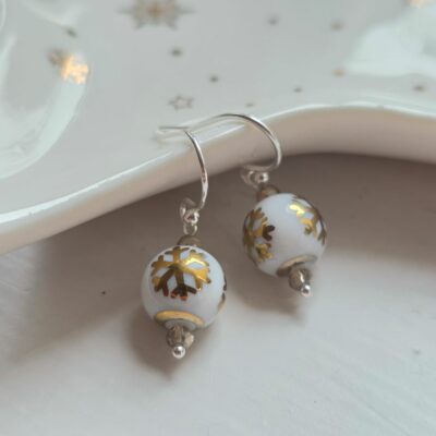 Winter Wonderland Narnia Simple Porcelain Snowflake Drop Earrings