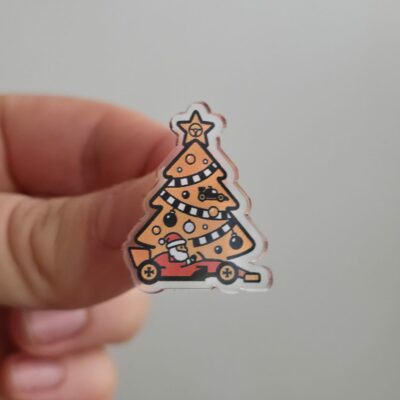Race into Christmas Acrylic Pin - Papaya Mclaren Inspired