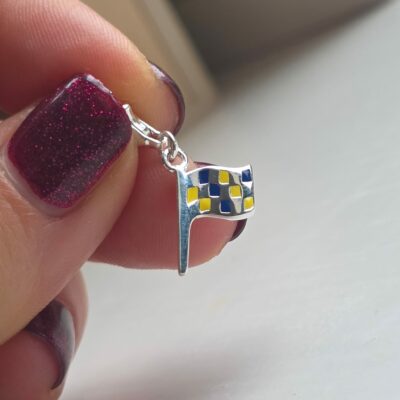 Mini Rossi VR46 Inspired  Enamel Flag Charm in Sterling Silver