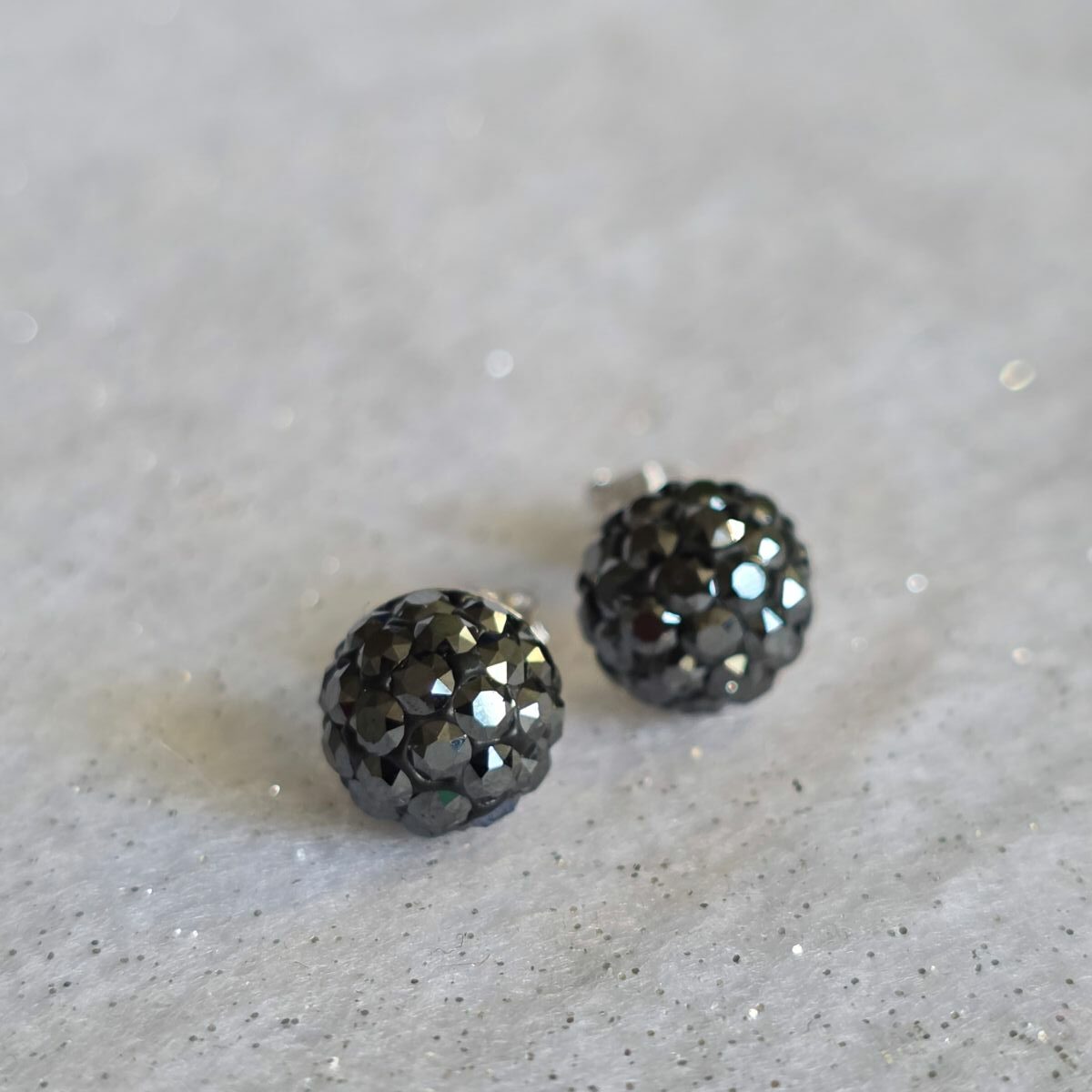 Dark Ice Glitter Bug Studs in Sterling Silver
