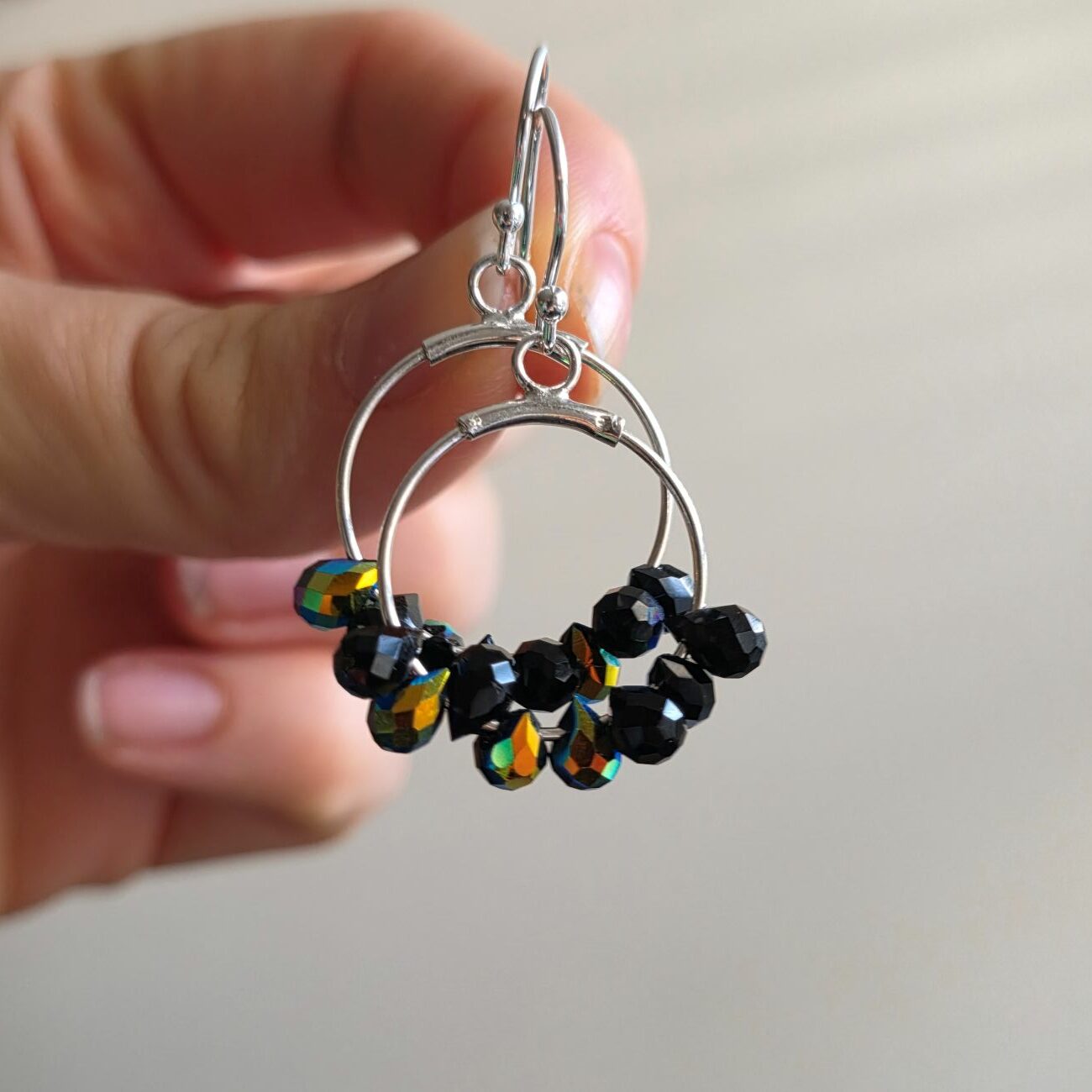 Black Ice Queen Hoop Earrings in Sterling Silver