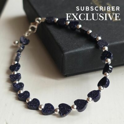 Blue Glittering Goldstone Heart Sterling Silver Bracelet - Subscriber Special