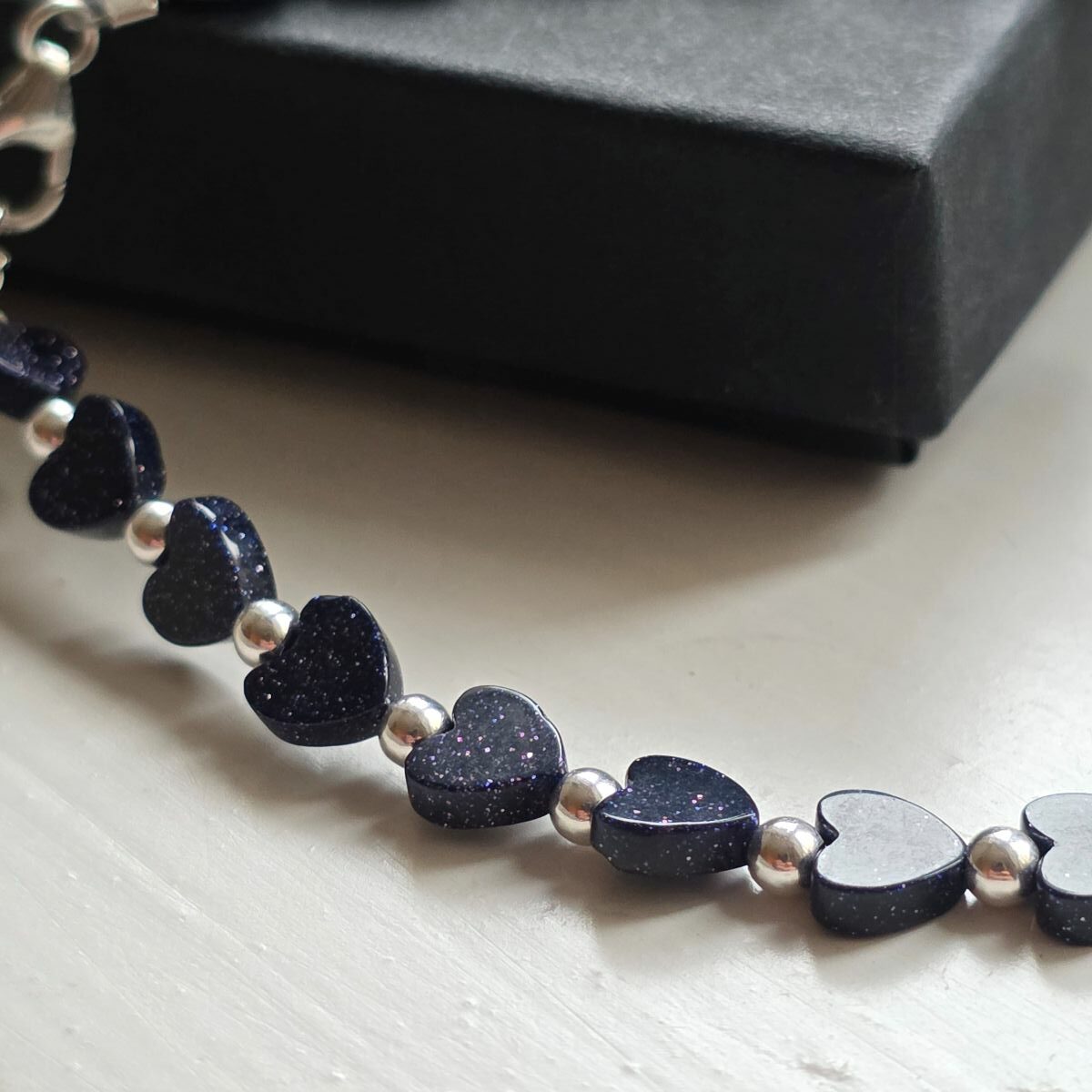 Blue Glittering Goldstone Heart Sterling Silver Bracelet - Subscriber Special - Image 3