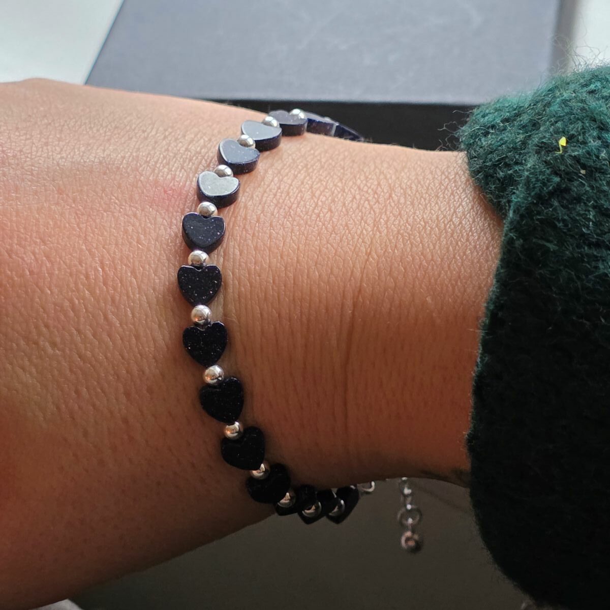 Blue Glittering Goldstone Heart Sterling Silver Bracelet - Subscriber Special - Image 4