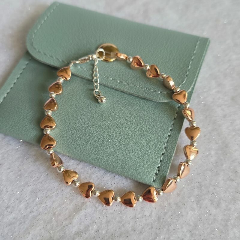'Celebration' Rose Gold Hematine Heart Bracelet in Sterling Silver- limited edition - Image 2