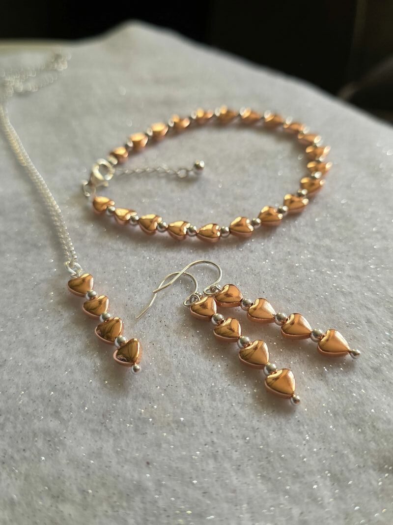 'Celebration' Rose Gold Hematine Heart Drop Earrings in Sterling Silver- limited edition - Image 2