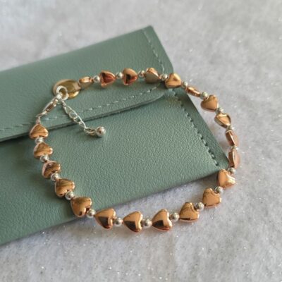 'Celebration' Rose Gold Hematine Heart Bracelet in Sterling Silver- limited edition