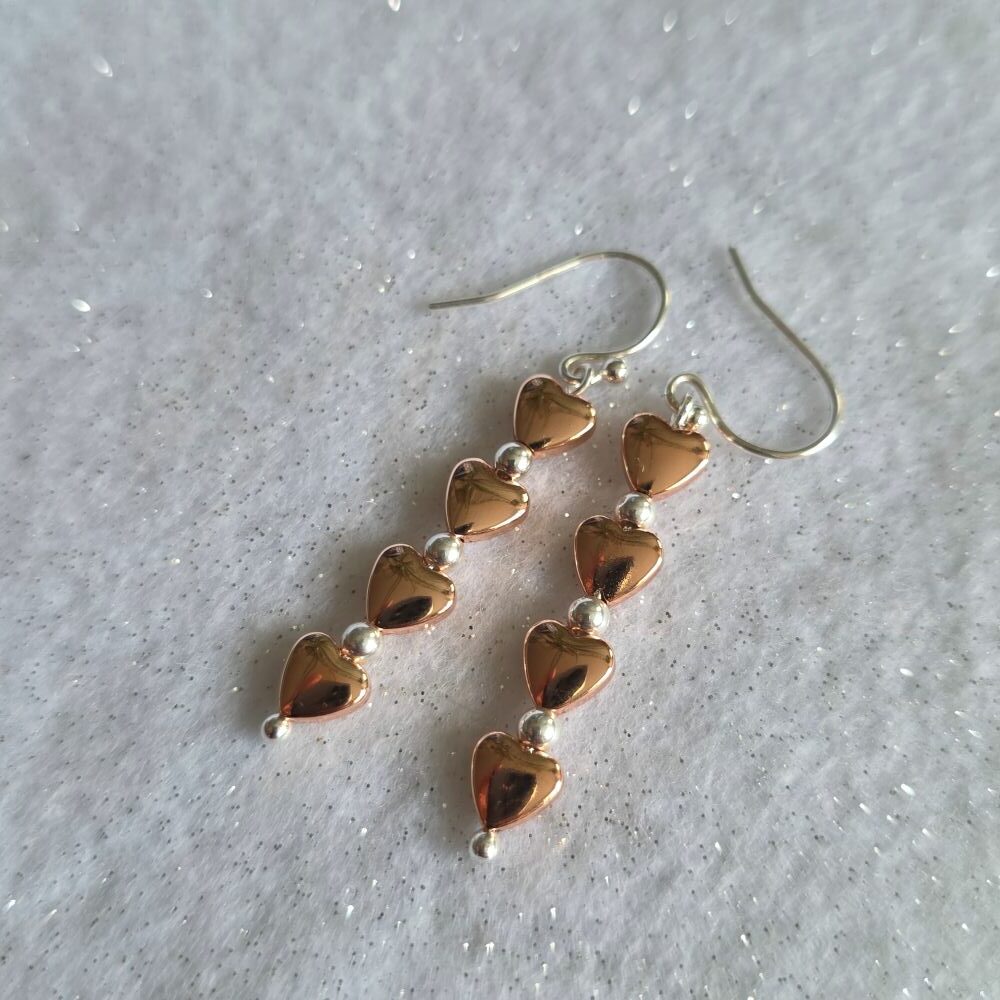 'Celebration' Rose Gold Hematine Heart Drop Earrings in Sterling Silver- limited edition - Image 3