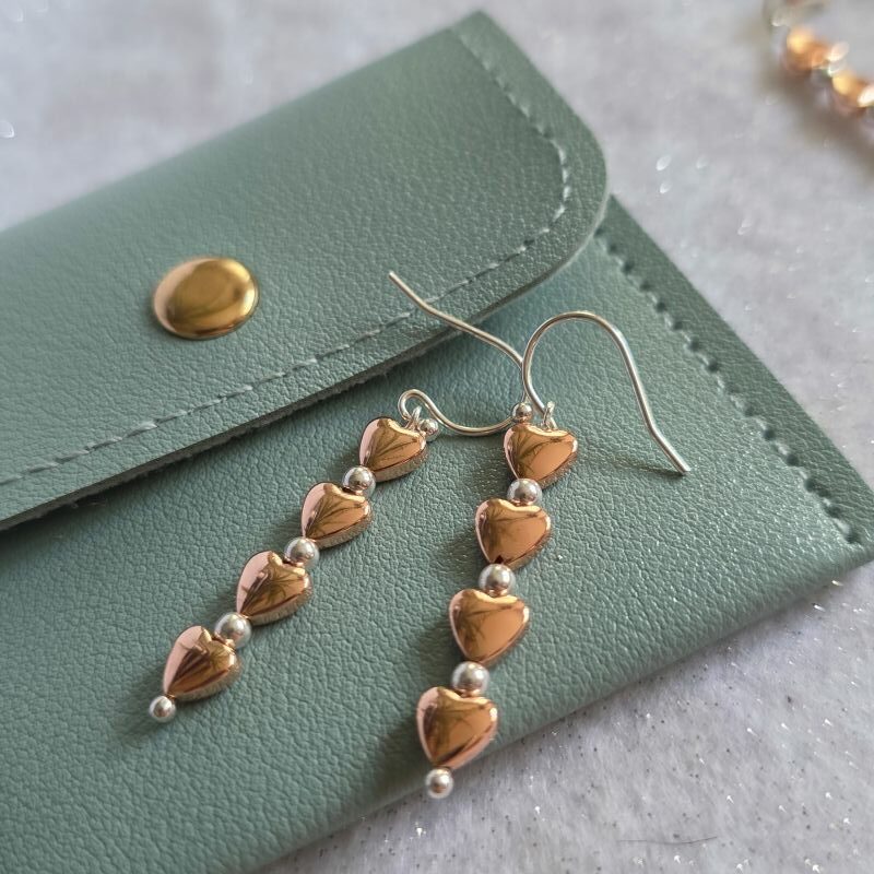 'Celebration' Rose Gold Hematine Heart Drop Earrings in Sterling Silver- limited edition