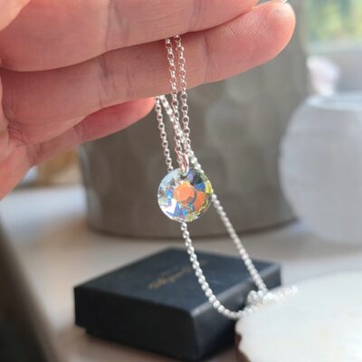 Crystal Halo Pendant Necklace on Sterling Silver Chain