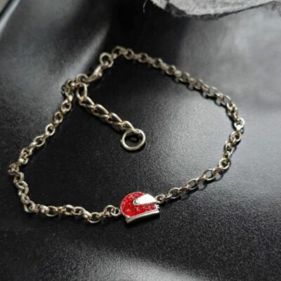 Ferrari Inspired Holographic Glitter Red Racing Helmet Chain Bracelet in Sterling Silver