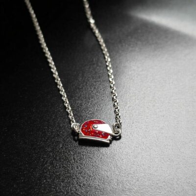 Ferrari Inspired Holographic Glitter Red Racing Helmet Necklace in Sterling Silver