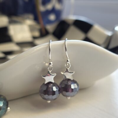 Nina Disco Stars Drop Earrings in Sterling Silver- purple edition