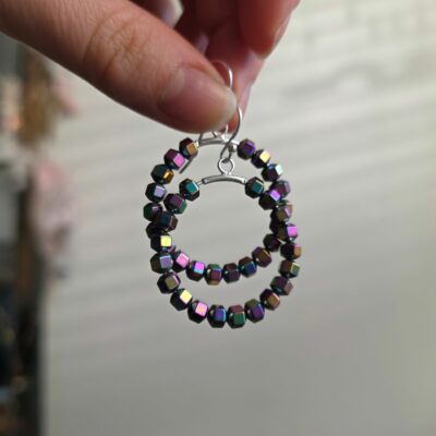 Petrol Head Hematite and Sterling Silver Statement Hoop Earrings