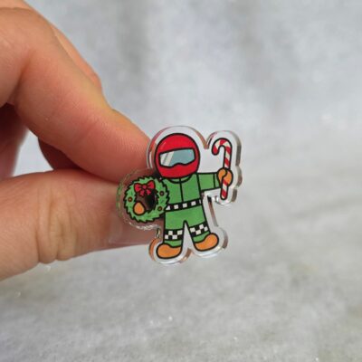 Race into Christmas Acrylic Pin - Festive Racing Driver