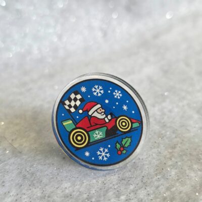 Race into Christmas Acrylic Pin - Slaying Santa