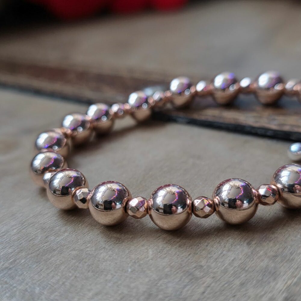 Rosy Posy Statement Rose Gold Hematine Bracelet in Sterling Silver
